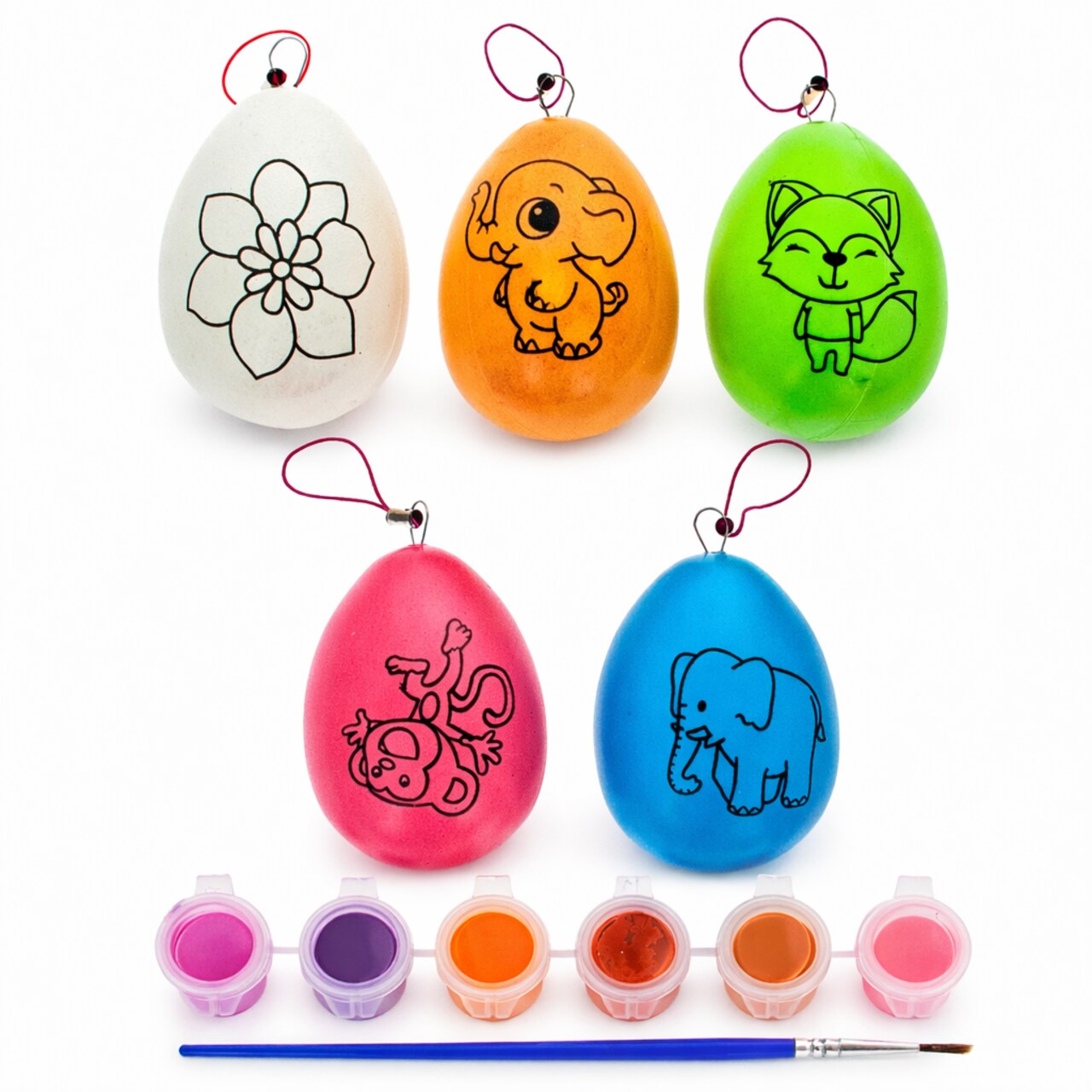 Set of 5 Multicolored Solid Plastic Easter Egg Ornaments 4.75 Inches